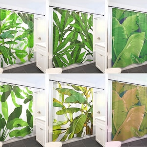 Tropical Jungle Palm Banana Leaf Shower Curtain Extra Long, Fabric Shower Curtains Stall, Custom Wall Tapestry, Window Valance Cafe Panels