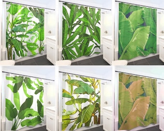 Tropical Jungle Palm Banana Leaf Shower Curtain Extra Long, Fabric Shower Curtains Stall, Custom Wall Tapestry, Window Valance Cafe Panels