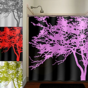pink tree black Shower Curtains Extra Long, Fabric Shower Curtain Stall, Custom Wall Tapestry, Window Valance Cafe Panels, Bath Mat, Towel