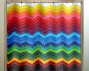 Regenbogen Chevron Duschvorhang, Stoff extra lang