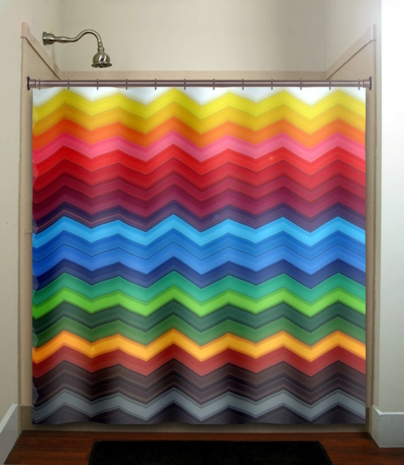 Rainbow Chevron Shower Curtain Extra Long Fabric Rainbow Chevron Shower Curtain Extra, Chevron Shower Curtains