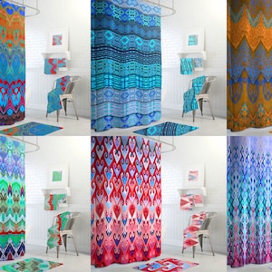 Custom Extra Long Shower Curtain | Boho Bathroom Decor | Bohemian Fabric Wall Tapestry | Cool Unique Shower Curtains