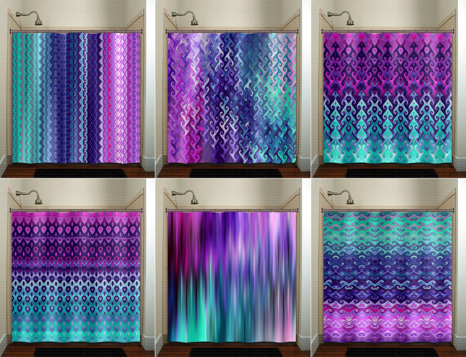 Teal Purple Shower Curtain Extra Long, Fabric Shower Curtains Stall, Custom Wall Tapestry, Window Valance Cafe Panels, Bath Mat, Towel