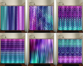 Teal Purple Fabric Shower Curtain, Custom Sizes