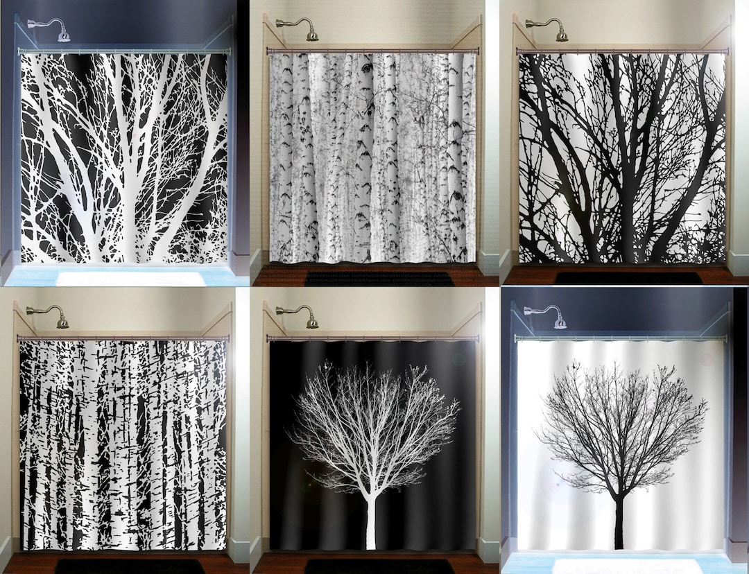 Forest Birch Tree Shower Curtain Extra Long, Fabric Shower Curtains