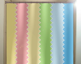 Pastel Chevron Shower Curtain, Easter Baby Colors, Fabric Bath Decor