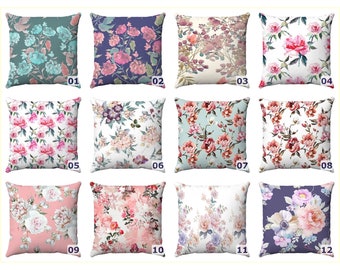 Vintage Floral Throw Pillow, Chic Roses Accent Cushion Cover, Watercolor Flowers Pillowcase, Indoor Outdoor Pillows