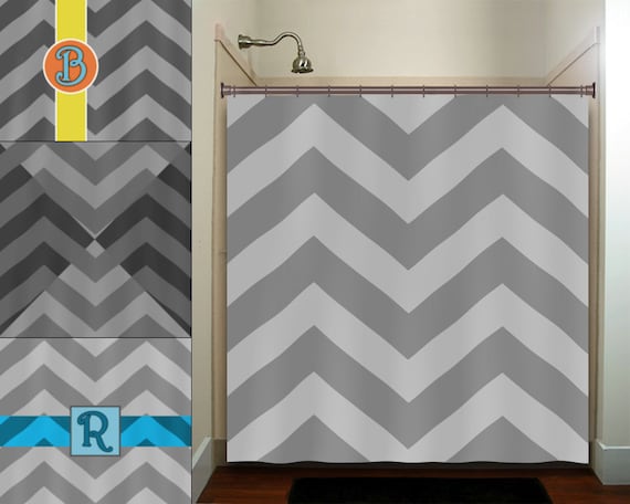 Gray Chevron Shower Curtain Extra Long Fabric Shower Curtains Etsy