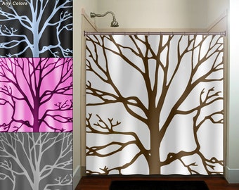 Brown Tree Branches Shower Curtain, Custom Fabric Bathroom Decor