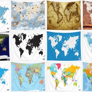 World Map Tapestry | Vintage World Map Wall Tapestry | Planet Earth Wall Tapestries | Globe Wall Hanging | Old World Map Fabric Tapestry
