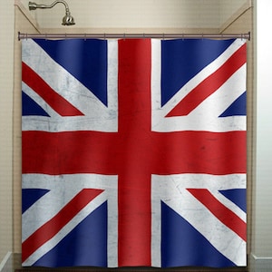 Union Jack Shower Curtain Extra Long, Fabric Shower Curtains Stall, Custom Wall Tapestry, Window Valance Cafe Panels, Bath Mat, Towel
