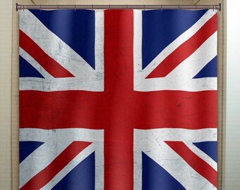 Union Jack Shower Curtain, UK Flag, Extra Long Fabric