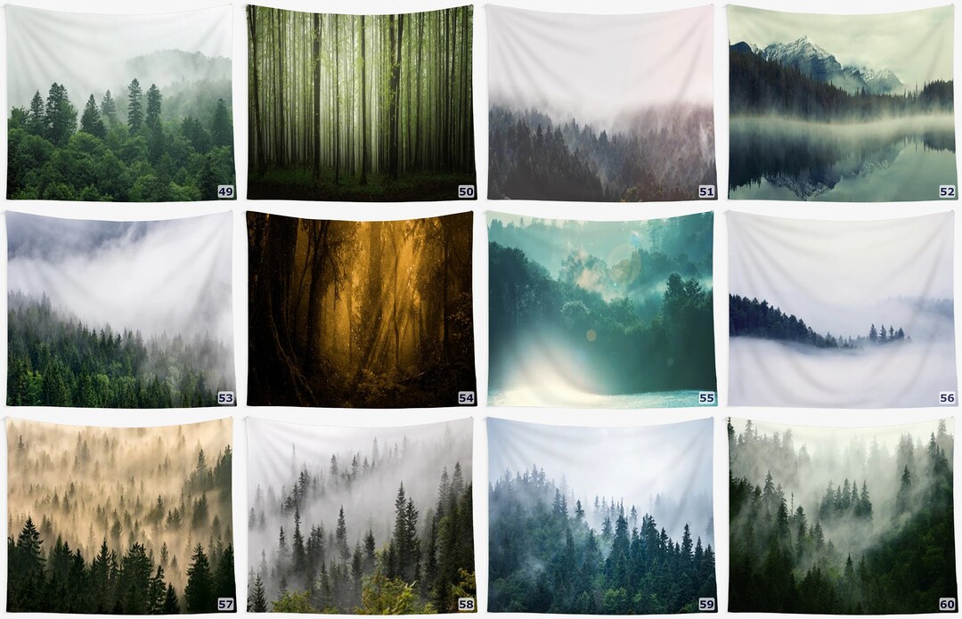 Misty Mountain Forest Tapestry | Landscape Wall Hanging - Etsy