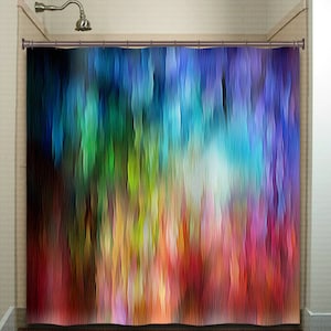watercolor waterfall stripe rainbow Shower Curtains Extra Long, Fabric Shower Curtain Stall, Custom Wall Tapestry, Window Valance Cafe