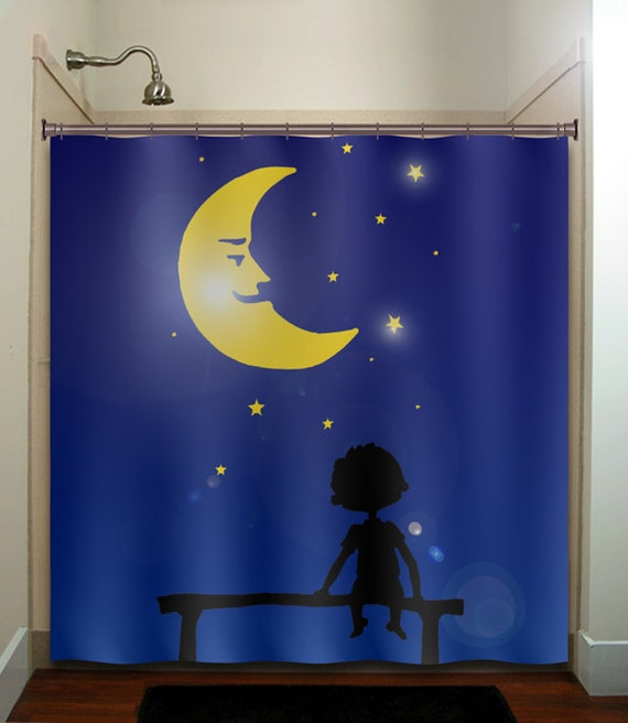 Starry Night Star Moon Girl Boy Children Shower Curtain Extra Etsy