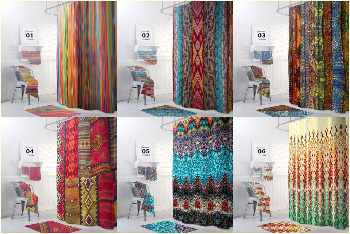 Boho Shower Curtain Bohemian Bathroom Decor Colorful Stripes - Etsy