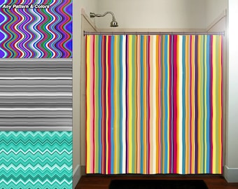 Custom Colorful Stripe Shower Curtain, Fabric Bath Mat