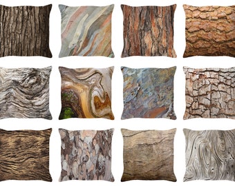 Tree Bark Throw Pillow | Birch Tree Cushion Cover | Gnarled Tree Stump Pillow | Hardwood Nature Decor | Wood Knot Indoor Outdoor Pillows