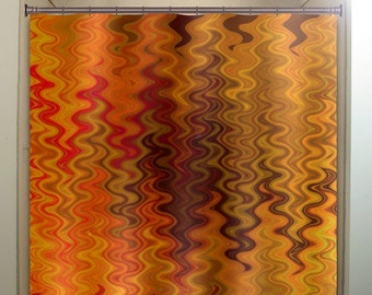 Fire Tapestry Shower Curtain, Flame Orange Brown Chevron, Custom Size