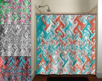 Aqua Coral Swirl Shower Curtain, Extra Long Fabric