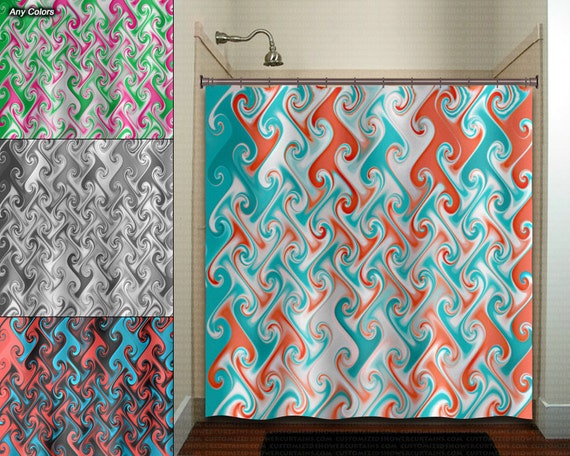 aqua and coral shower curtains