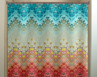 Gray Turquoise Chevron Shower Curtain, Extra Long Fabric Stall
