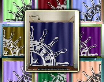 Nautical Ship Wheel Compass Shower Curtain, Extra Long Fabric