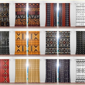 Mudcloth Style Curtains, African Ethnic Tribal Window Curtain Panels, Mud Cloth Fabric Valance, Afro Queen Mandala Black Woman Girl Drapes
