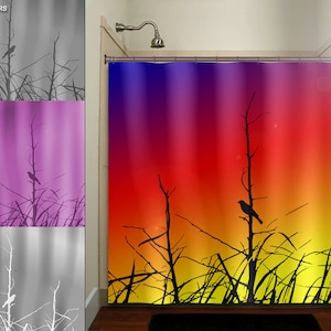 twig branch sunset bird Shower Curtain Extra Long, Fabric Shower Curtains Stall, Custom Wall Tapestry, Window Valance Cafe Panels, Bath Mat