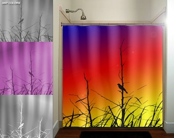 Sunset Bird Fabric Shower Curtain, Extra Long, Stall Size