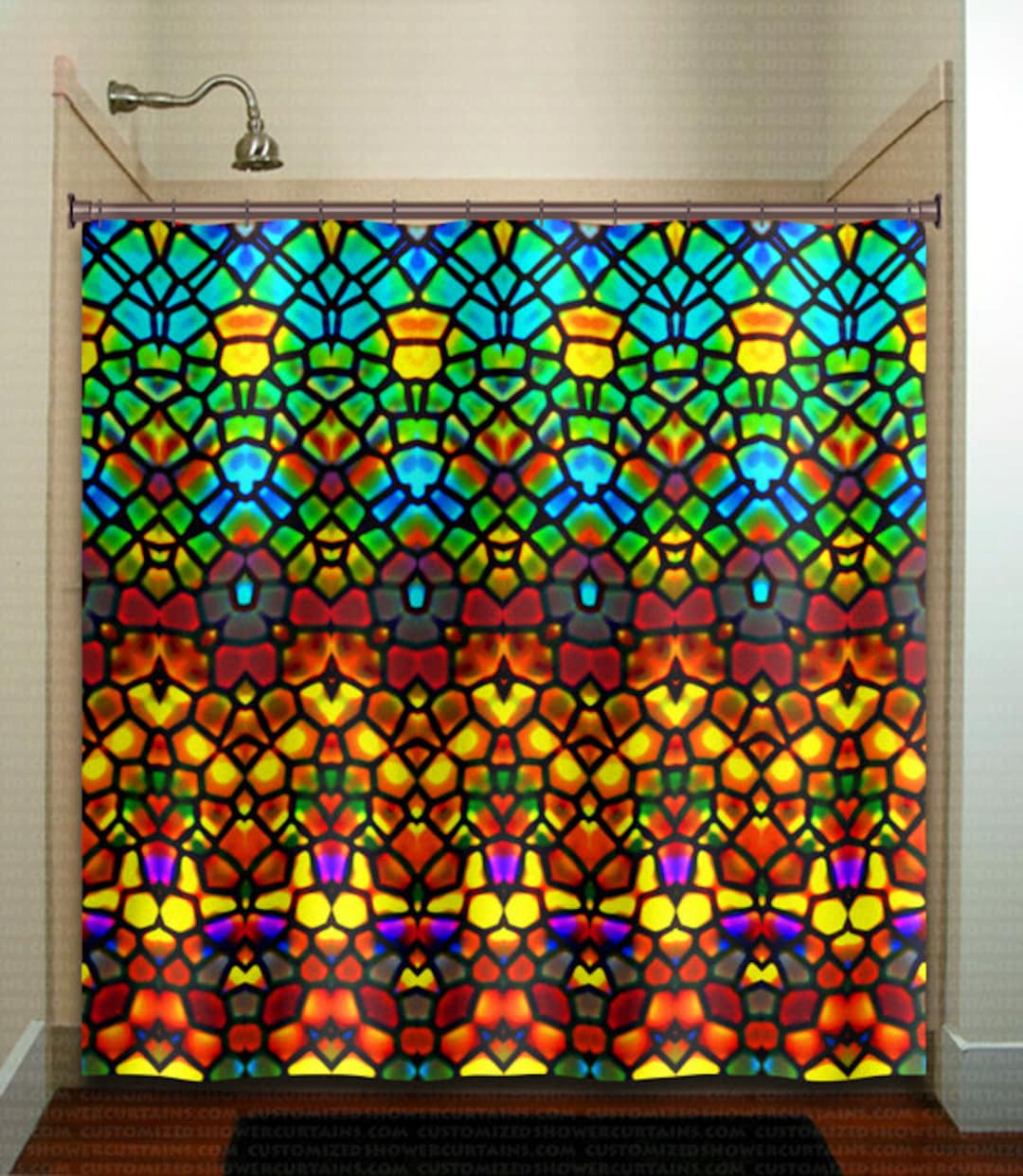 Stained Glass Shower Curtains Extra Long, Fabric Shower Curtain Stall