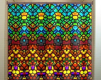 Stained Glass Shower Curtain, Abstract Art, Rainbow Design
