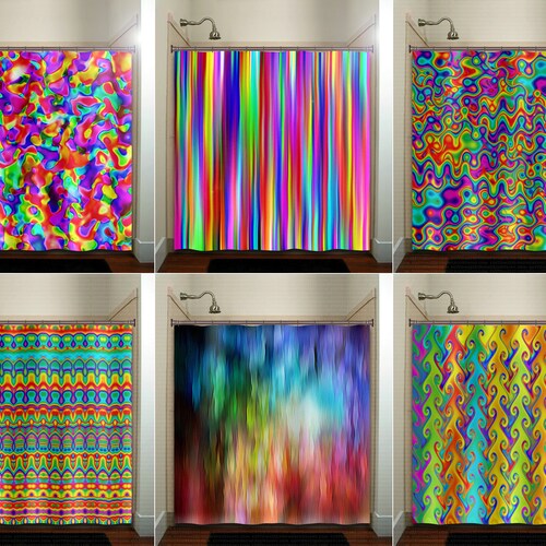 Colorful Rainbow Shower Curtain Extra Long Fabric Shower Etsy