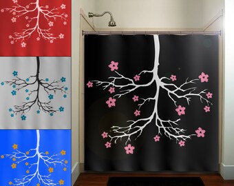 Cherry Blossom Shower Curtain, Floral Fabric, Custom Sizes