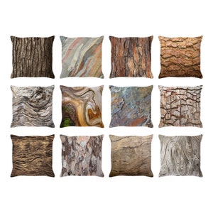Tree Bark Throw Pillow | Birch Tree Cushion Cover | Gnarled Tree Stump Pillow | Hardwood Nature Decor | Wood Knot Indoor Outdoor Pillows