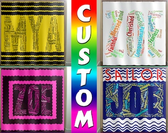 Personalized Kids Name Shower Curtain, Word Typography Design
