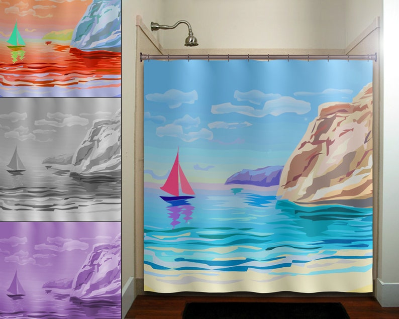 Beach coastal Shower Curtain Extra Long Fabric Shower Etsy