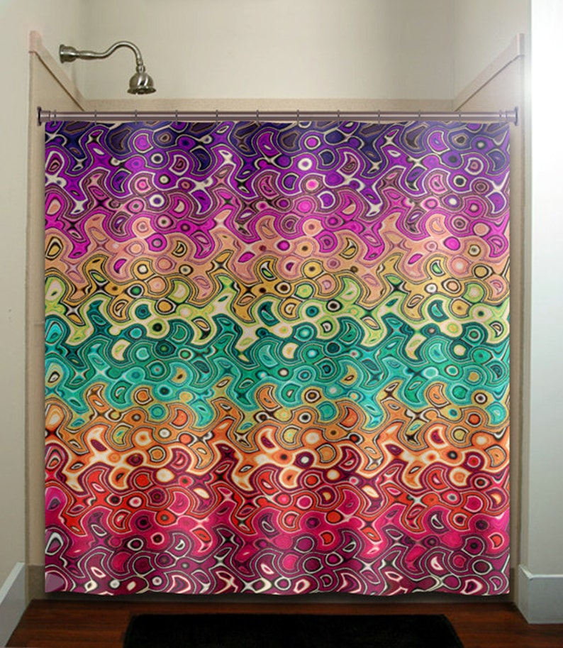 Abstract Multi Color Rainbow Wave Colorful Shower Curtain Image 0