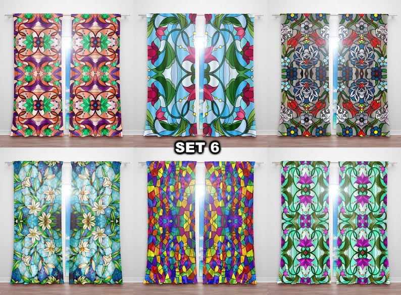 Window Curtains with Stained Glass Design Stained Glass Etsy