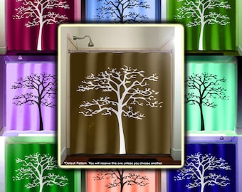 White Tree Shower Curtain, Extra Long Fabric Stall Curtain
