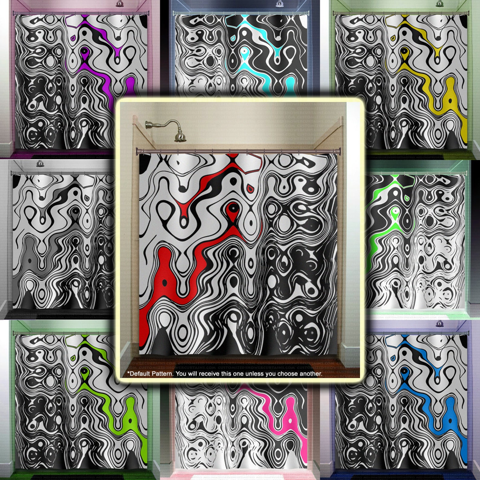 Red Black White Modern Shower Curtains Extra Long Fabric Etsy