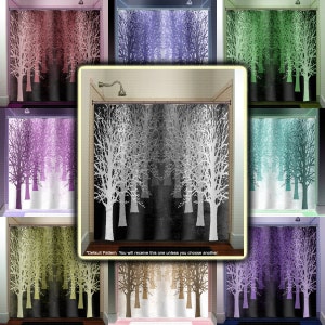 gray shades forest tree lane Shower Curtains Extra Long, Fabric Shower Curtain Stall, Custom Wall Tapestry, Window Valance Cafe Panels