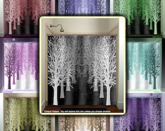 Gray Forest Tree Shower Curtain, Extra Long Fabric Stall, Custom Size
