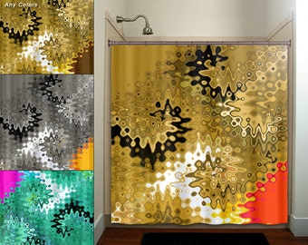 Golden Abstract Shower Curtain, Custom Sizes, Polyester Fabric