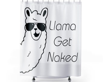 Funny Get Naked Llama Shower Curtain, Polyester Fabric Bath Decor