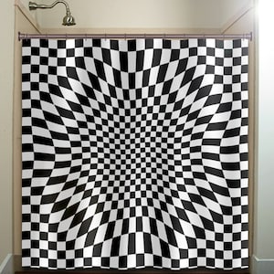 black white geometric zen checker Shower Curtain Extra Long, Fabric Shower Curtains Stall, Custom Wall Tapestry, Window Valance Cafe Panels