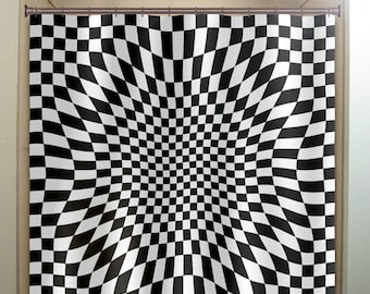 Black and White Checkered Fabric Shower Curtain, Extra Long