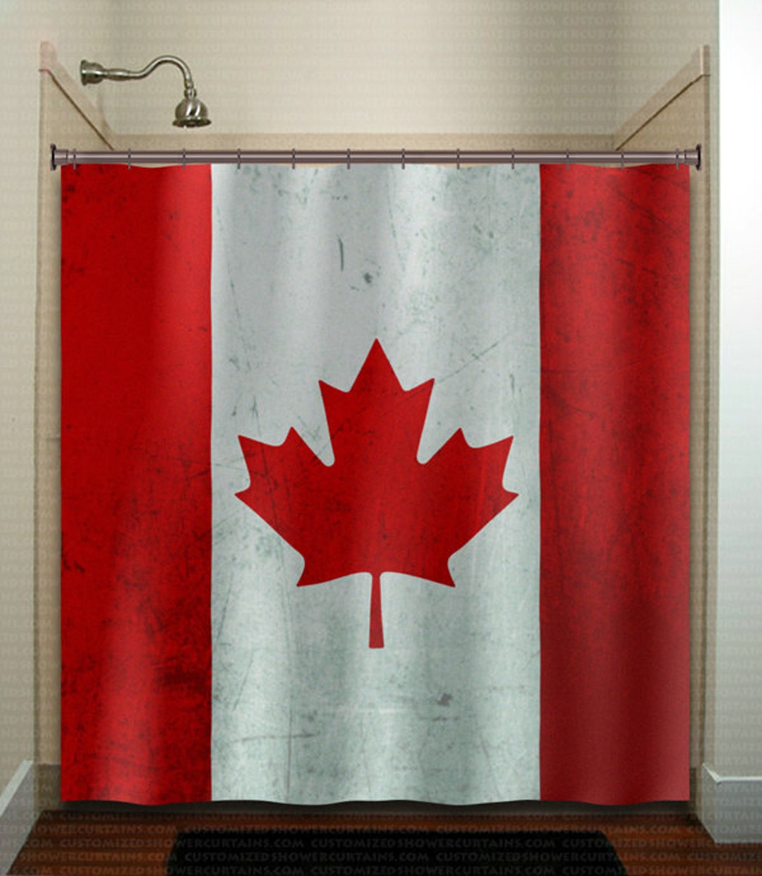 Red Maple Leaf Canada Flag Shower Curtain Extra Long, Fabric Shower ...