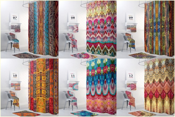 Boho Shower Curtain, Bohemian Bathroom Decor, Colorful Stripes Shower Curtains