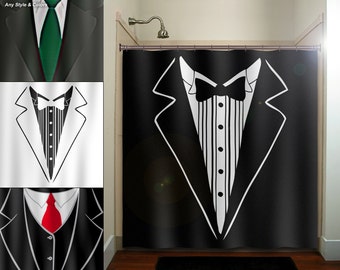 Groom Tuxedo Fabric Shower Curtain, Extra Long, Custom Sizes